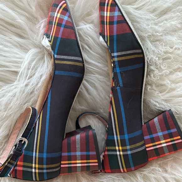 J Crew Red Plaid Pump Celia Tartan Block Heel Shoe w/ Ankle Strap Sz 6 - Picture 5 of 10